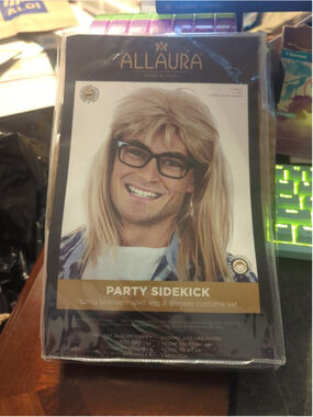 Allaura Waynes World Party Sidekick Garth Mullet Wig Glasses Costume Cosplay